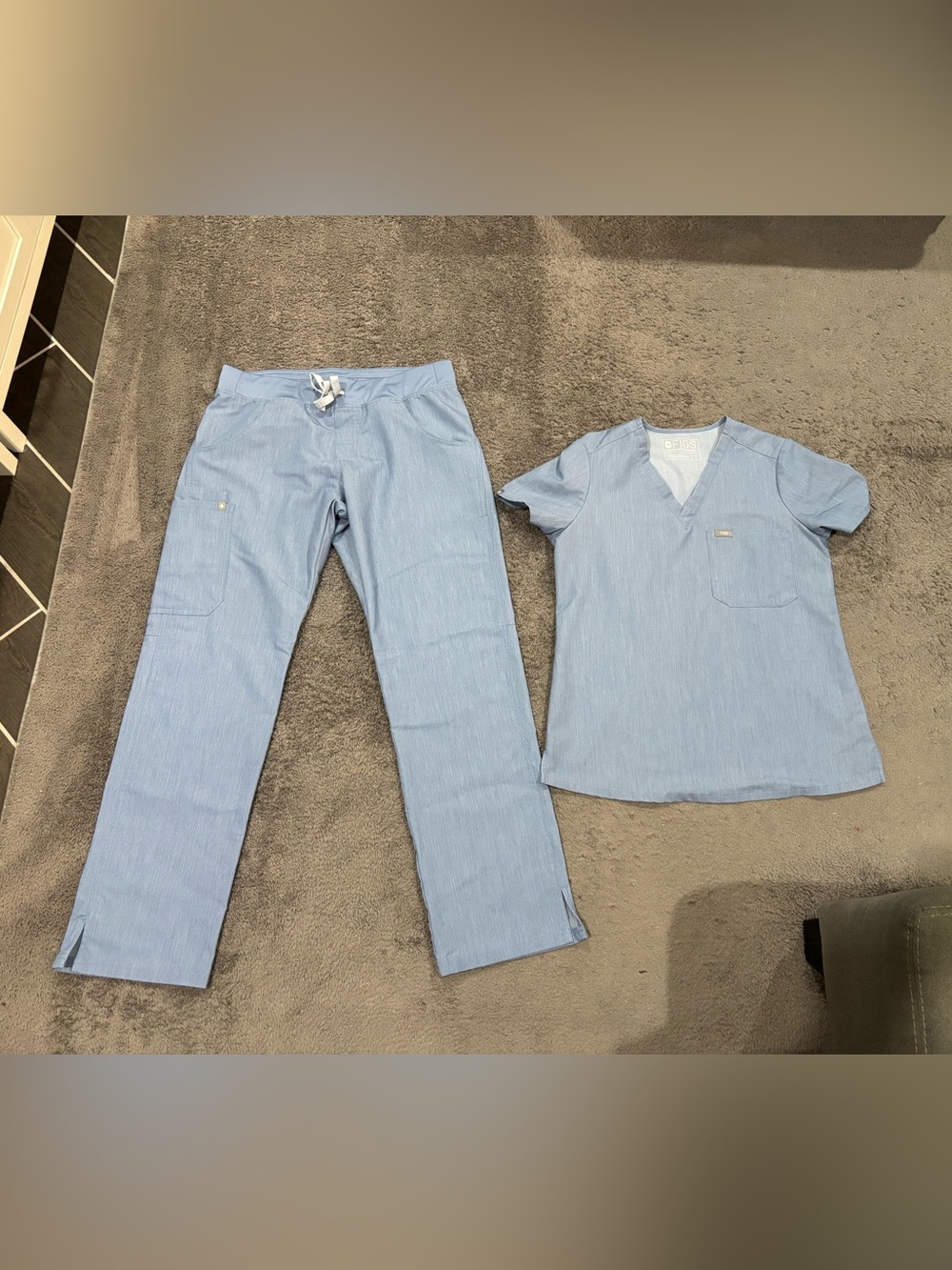S/M FIGS Heather Denim Blue Scrub Set